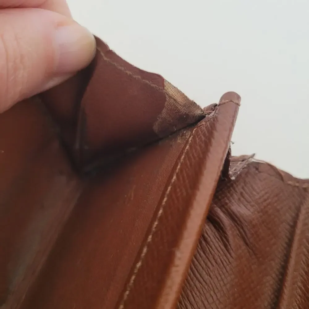 Louis Vuitton LV Micro Brown Folding Monogram Leather Card Wallet Small Authenti